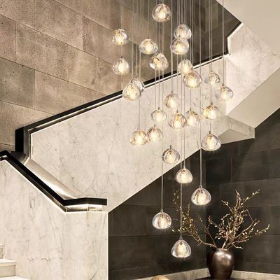 Hotel Decoration Crystal Staircase Pendant Light With Transparent Ball And Crystal Body
