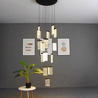 Hotel Lobby Staircase Lighting Aluminum And Crystal Pendant Lamp For Modern Design