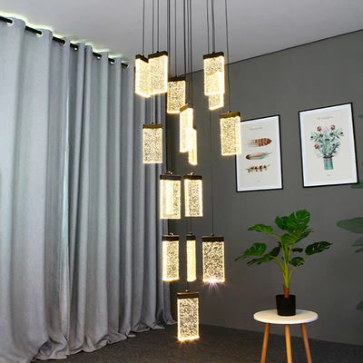 Hotel Lobby Staircase Lighting Aluminum And Crystal Pendant Lamp For Modern Design