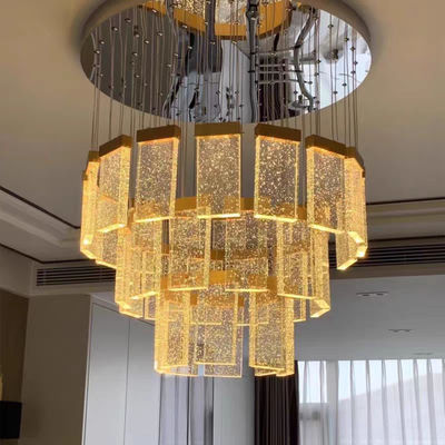 Hotel Lobby Staircase Lighting Aluminum And Crystal Pendant Lamp For Modern Design