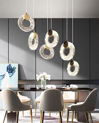 Modern Villa Apartment Living Room Crystal Long Staircase Pendant Lamp With Three Colors Changing Light And Simple Light Luxury Ring