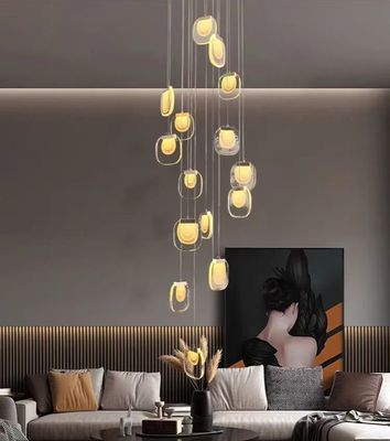 Nordic Light Luxury Designer LED Light Strip Crystal Glass Pendant Lamp For Living Room Dining Room Villa Staircase