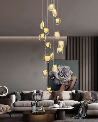 Nordic Light Luxury Designer LED Light Strip Crystal Glass Pendant Lamp For Living Room Dining Room Villa Staircase