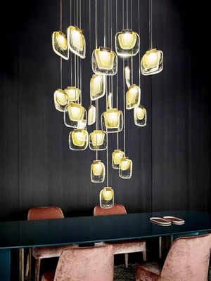 Nordic Light Luxury Designer LED Light Strip Crystal Glass Pendant Lamp For Living Room Dining Room Villa Staircase