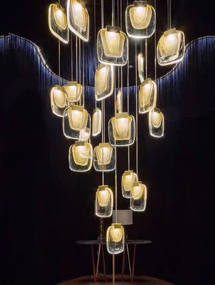 Nordic Light Luxury Designer LED Light Strip Crystal Glass Pendant Lamp For Living Room Dining Room Villa Staircase