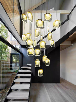 Nordic Light Luxury Designer LED Light Strip Crystal Glass Pendant Lamp For Living Room Dining Room Villa Staircase