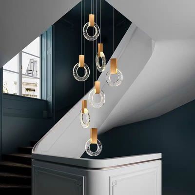 Modern Crystal Ring Chandelier Creative Villa Hotel Restaurant Gold Pendant Light Staircase Chandeliers
