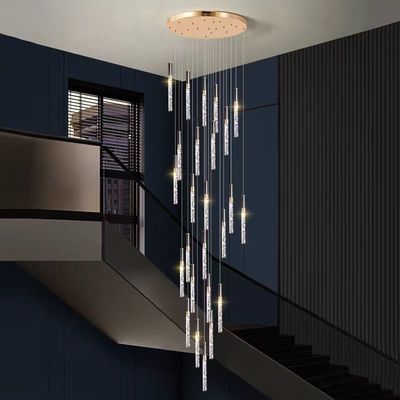 Simple Stairwell Long Crystal Column Chandelier High Ceiling Attic Residential Ceiling Staircase Branch Chandelier Lighting LED Chandelier