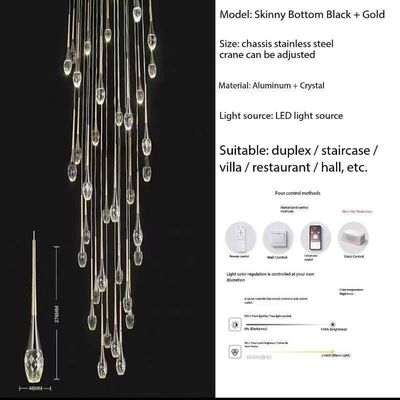 46 Long Pole Water Droplets Crystal Staircase Light Luxury Long Chandelier Simple Nordic Long Chandelier Villa Living Room Hollow Rotating Creative Double Net Red Restaurant Chandelier
