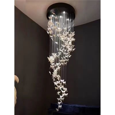 Nordic Creative White Ceramic Butterfly Living Room Chandelier Simple Modern Dining Room Stairs Bedroom Villa Ceramic Lamps