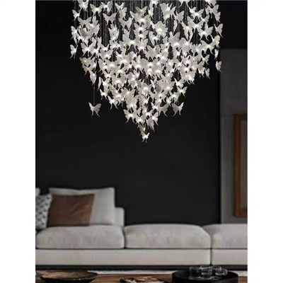 Nordic Creative White Ceramic Butterfly Living Room Chandelier Simple Modern Dining Room Stairs Bedroom Villa Ceramic Lamps