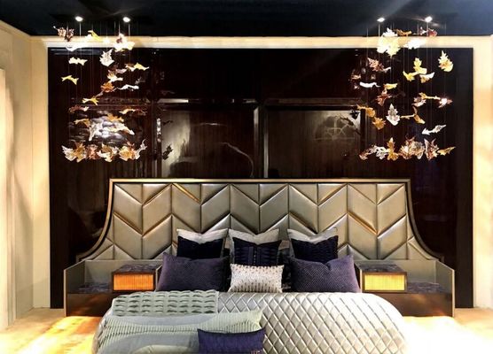 Clear Amber Art Glass Leaves Chandelier Decor Lobby Big Foyer Large Hotel Chandelier Maple Leaf Chandelier Decoration