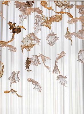 Clear Amber Art Glass Leaves Chandelier Decor Lobby Big Foyer Large Hotel Chandelier Maple Leaf Chandelier Decoration