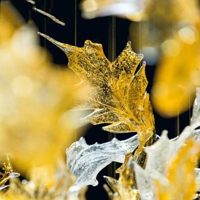 Clear Amber Art Glass Leaves Chandelier Decor Lobby Big Foyer Large Hotel Chandelier Maple Leaf Chandelier Decoration