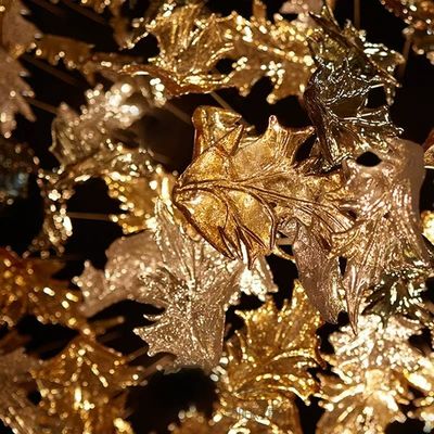 Clear Amber Art Glass Leaves Chandelier Decor Lobby Big Foyer Large Hotel Chandelier Maple Leaf Chandelier Decoration