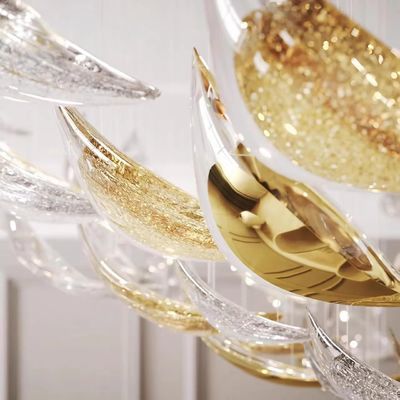 Customized Hotel Lobby Crystal Chandelier Modern Luxury Decorative Large Glass Leaf Led Pendent Light