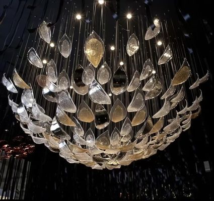 Customized Hotel Lobby Crystal Chandelier Modern Luxury Decorative Large Glass Leaf Led Pendent Light
