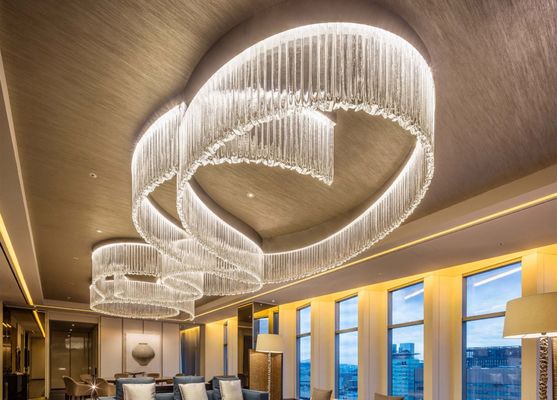 Custom Big Luxury Hotel Project Banquet Hall Restaurant Lobby Crystal Rod Led Ceiling Chandelier