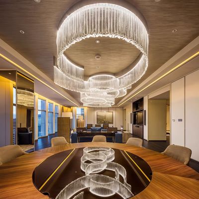 Custom Big Luxury Hotel Project Banquet Hall Restaurant Lobby Crystal Rod Led Ceiling Chandelier