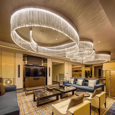 Custom Big Luxury Hotel Project Banquet Hall Restaurant Lobby Crystal Rod Led Ceiling Chandelier
