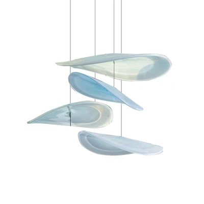 Indoor Ceiling Blue Lotus Leaf Decoration Staircase Project Modern Led Chandelier 5-Year Maintenance