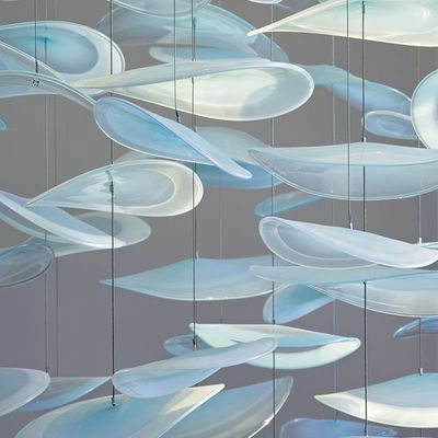 Indoor Ceiling Blue Lotus Leaf Decoration Staircase Project Modern Led Chandelier 5-Year Maintenance
