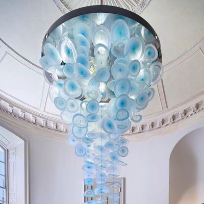 Indoor Ceiling Blue Lotus Leaf Decoration Staircase Project Modern Led Chandelier 5-Year Maintenance