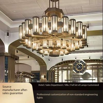 AC 85-265V Voltage Modern Indoor Lighting Large Foyer Chandelier For Chinese Simple Metal Copper Hot Pot Restaurant