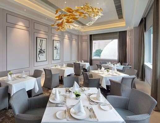 Customized Project Luxury Hall Banquet Lighting Solutions With Auto CAD Layout And Large LED Art Glass Leaf Shape Chandelier