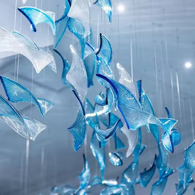 Customized Hotel Lobby Sales Department Banquet Hall Glass Chandelier In Creative Twist Leaf Shape For Villa Duplex Front Desk Project