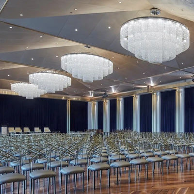 Large Circle Design Custom Chandelier With Cold White Emitting Color And Glass/Crystal/Acrylic/Stainless Steel Material
