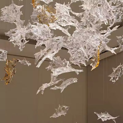 Non-Standard Project Custom Double Hole Glass Maple Leaf Hanging Decoration Hotel Department Hall Large Soft Decoration Art Lighting