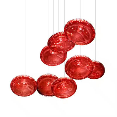 LED Crystal Lamp Modern Large Lamp Red Glass Ball Fish Line Custom Hotel Engineering Pendant Light Irregular Lighting