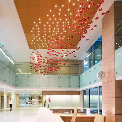 LED Crystal Lamp Modern Large Lamp Red Glass Ball Fish Line Custom Hotel Engineering Pendant Light Irregular Lighting
