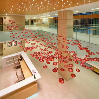 LED Crystal Lamp Modern Large Lamp Red Glass Ball Fish Line Custom Hotel Engineering Pendant Light Irregular Lighting