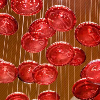 LED Crystal Lamp Modern Large Lamp Red Glass Ball Fish Line Custom Hotel Engineering Pendant Light Irregular Lighting