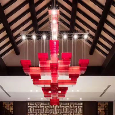 Custom Chinese Restaurant Chandelier Modern Style Creative Acrylic Square Center Rectangular Chandelier