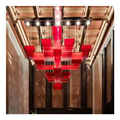 Custom Chinese Restaurant Chandelier Modern Style Creative Acrylic Square Center Rectangular Chandelier