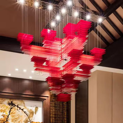 Custom Chinese Restaurant Chandelier Modern Style Creative Acrylic Square Center Rectangular Chandelier