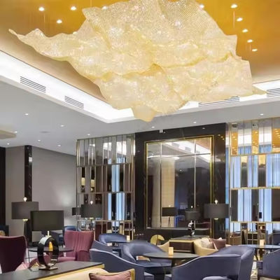 Customized Large-scale Project Modern Luxury Hotel Banquet Hall Lighting Decoration Gold LED Crystal Mesh Chandelier