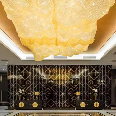 Customized Large-scale Project Modern Luxury Hotel Banquet Hall Lighting Decoration Gold LED Crystal Mesh Chandelier