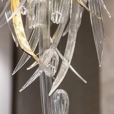 Custom Villa Project Lighting Design Modern Gold Art Glass Ceiling Unique Tulip Glass Flower Shaped Personalized Hallway Chandelier