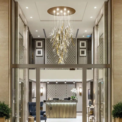Custom Villa Project Lighting Design Modern Gold Art Glass Ceiling Unique Tulip Glass Flower Shaped Personalized Hallway Chandelier