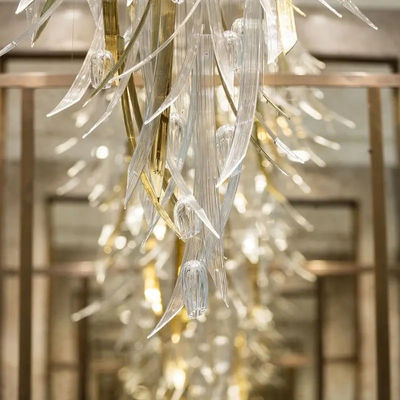 Custom Villa Project Lighting Design Modern Gold Art Glass Ceiling Unique Tulip Glass Flower Shaped Personalized Hallway Chandelier