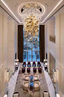 Customized Modern Luxury Large High Ceiling Multi Color Hanging Glass Crystal Glass Chandeliers For Hotels Villas