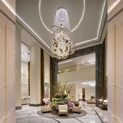 Customized Modern Luxury Large High Ceiling Multi Color Hanging Glass Crystal Glass Chandeliers For Hotels Villas