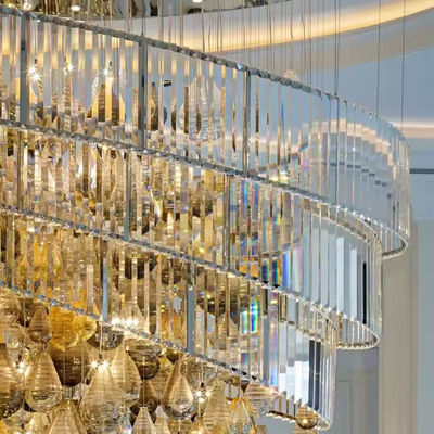 Customized Modern Luxury Large High Ceiling Multi Color Hanging Glass Crystal Glass Chandeliers For Hotels Villas