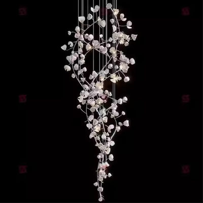 Modern White Magnolia Petals Ceramic Branch Tree LED Pendant Light Project Pendant Lamp For Living Room Hotel Lobby Staircase