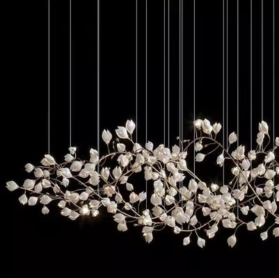 Modern White Magnolia Petals Ceramic Branch Tree LED Pendant Light Project Pendant Lamp For Living Room Hotel Lobby Staircase