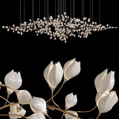 Modern White Magnolia Petals Ceramic Branch Tree LED Pendant Light Project Pendant Lamp For Living Room Hotel Lobby Staircase